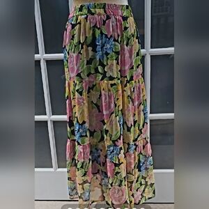 UK Cotton Traders Lined Vibrant Floral Maxi Skirt Sz US 14